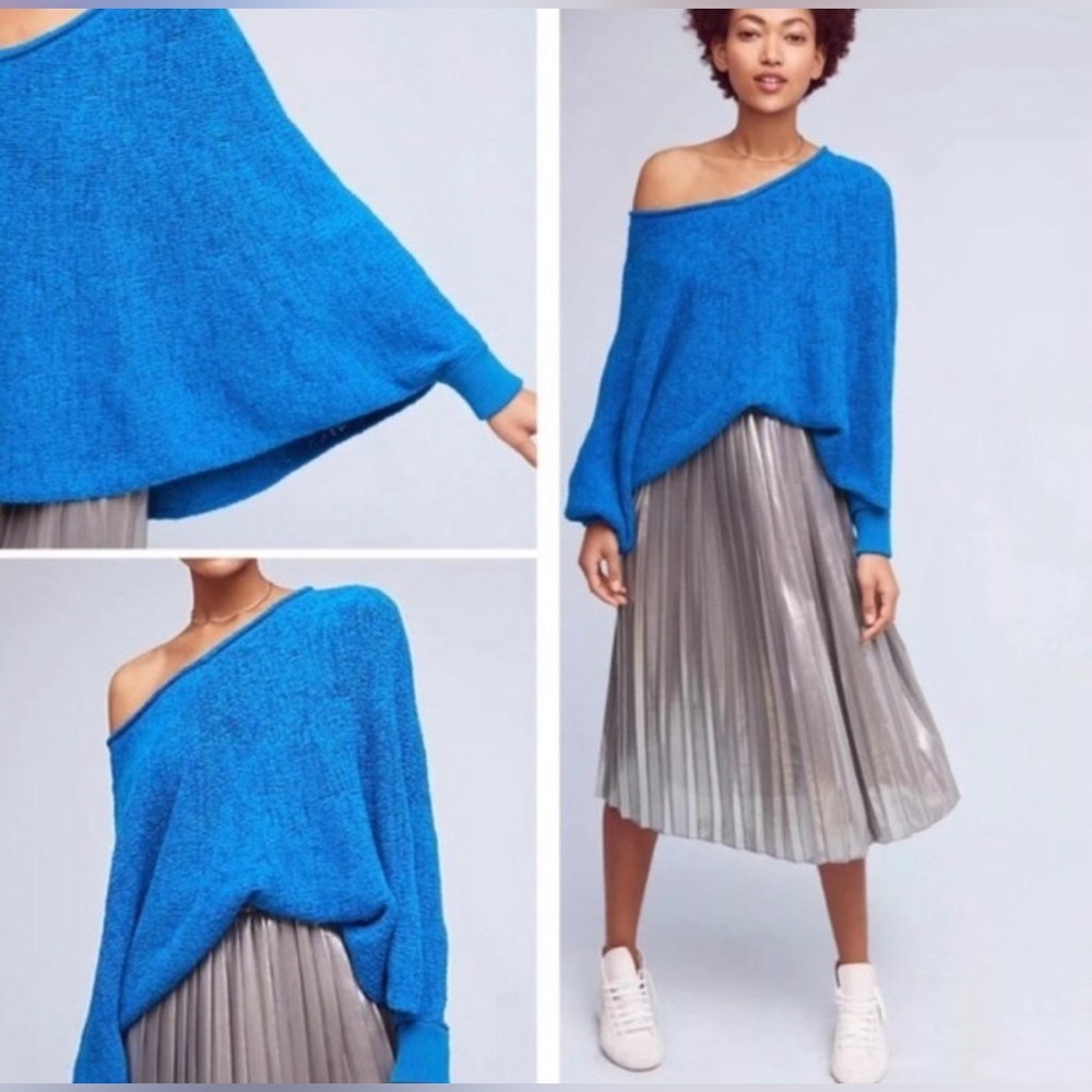 Anthropologie MOTH blue poncho sweater M/L off shoulder